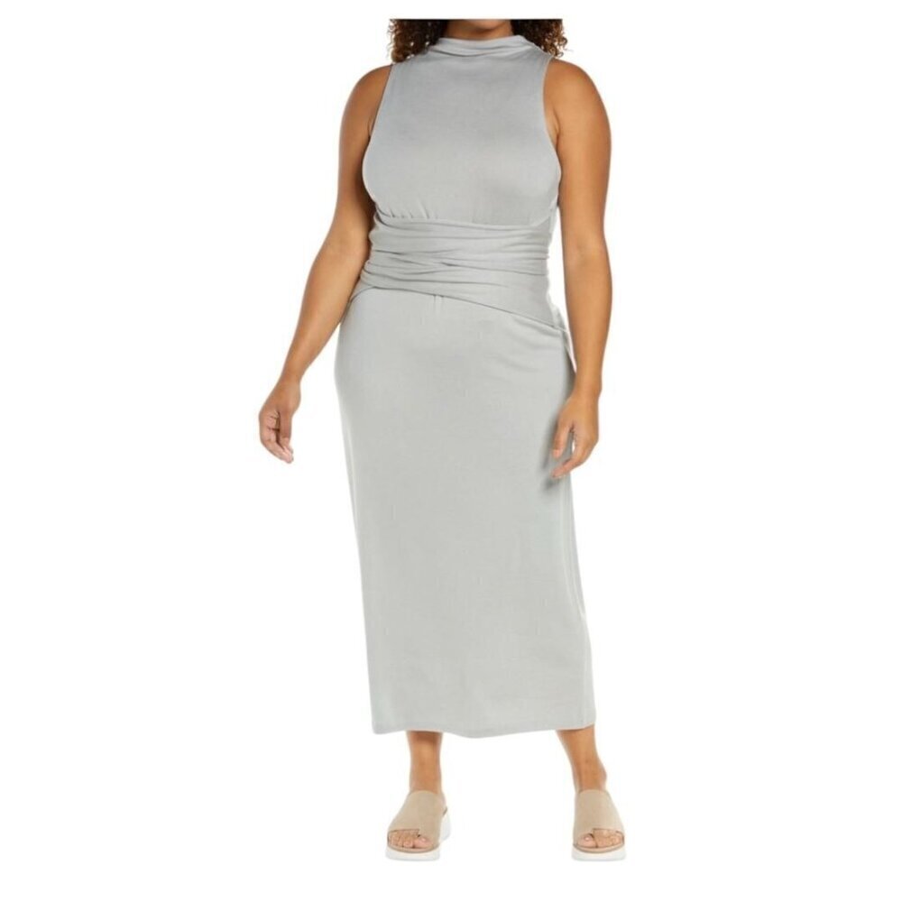 Vince Womens Gray Sleeveless Knit Wrap Waist Maxi Dress Plus Size 3XL New
